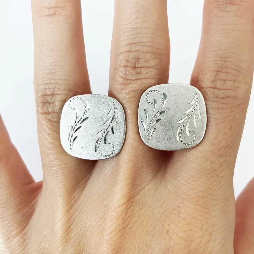Vintage sterling silver Anson etched design square cuff links
